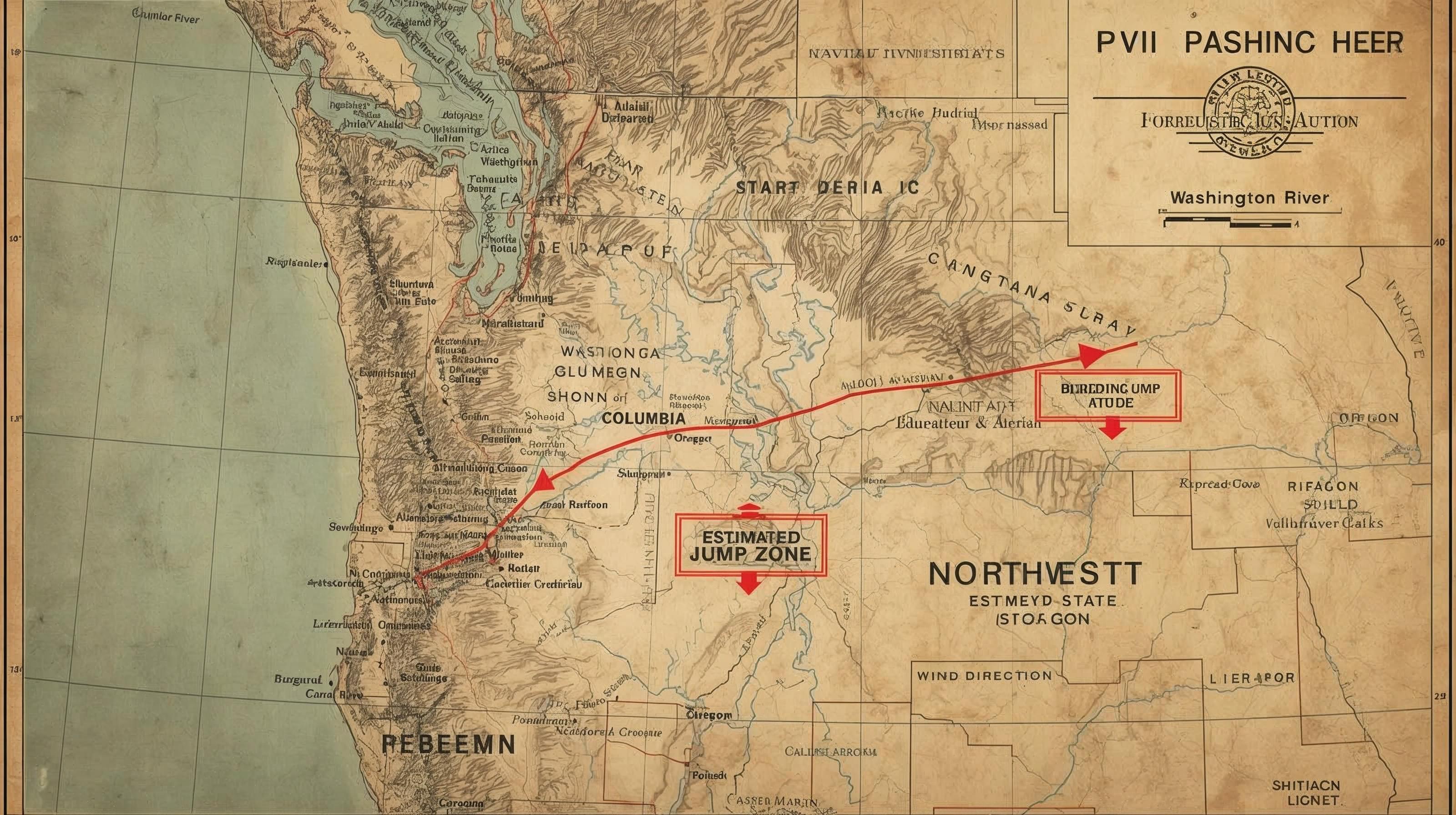 Mapa aproximado de la zona donde D.B. Cooper saltó del avión en 1971