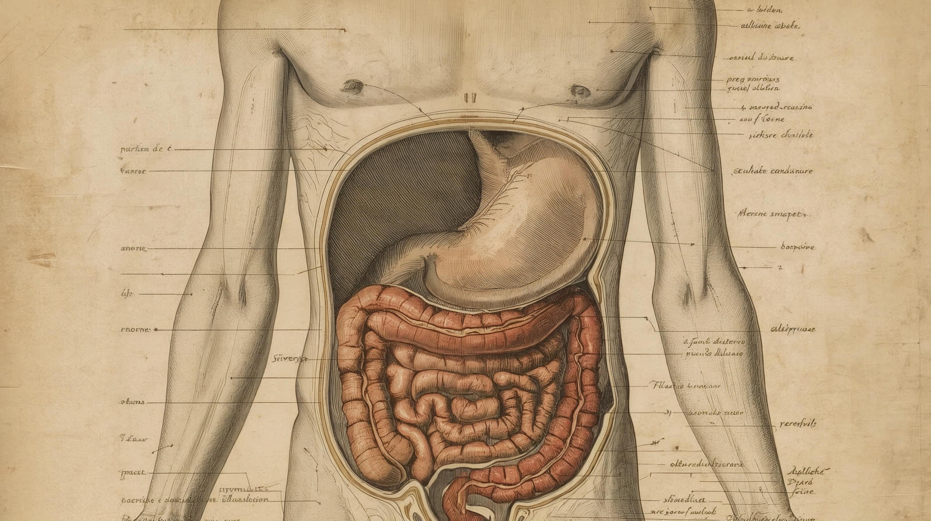Ilustración anatómica del sistema digestivo humano exagerado