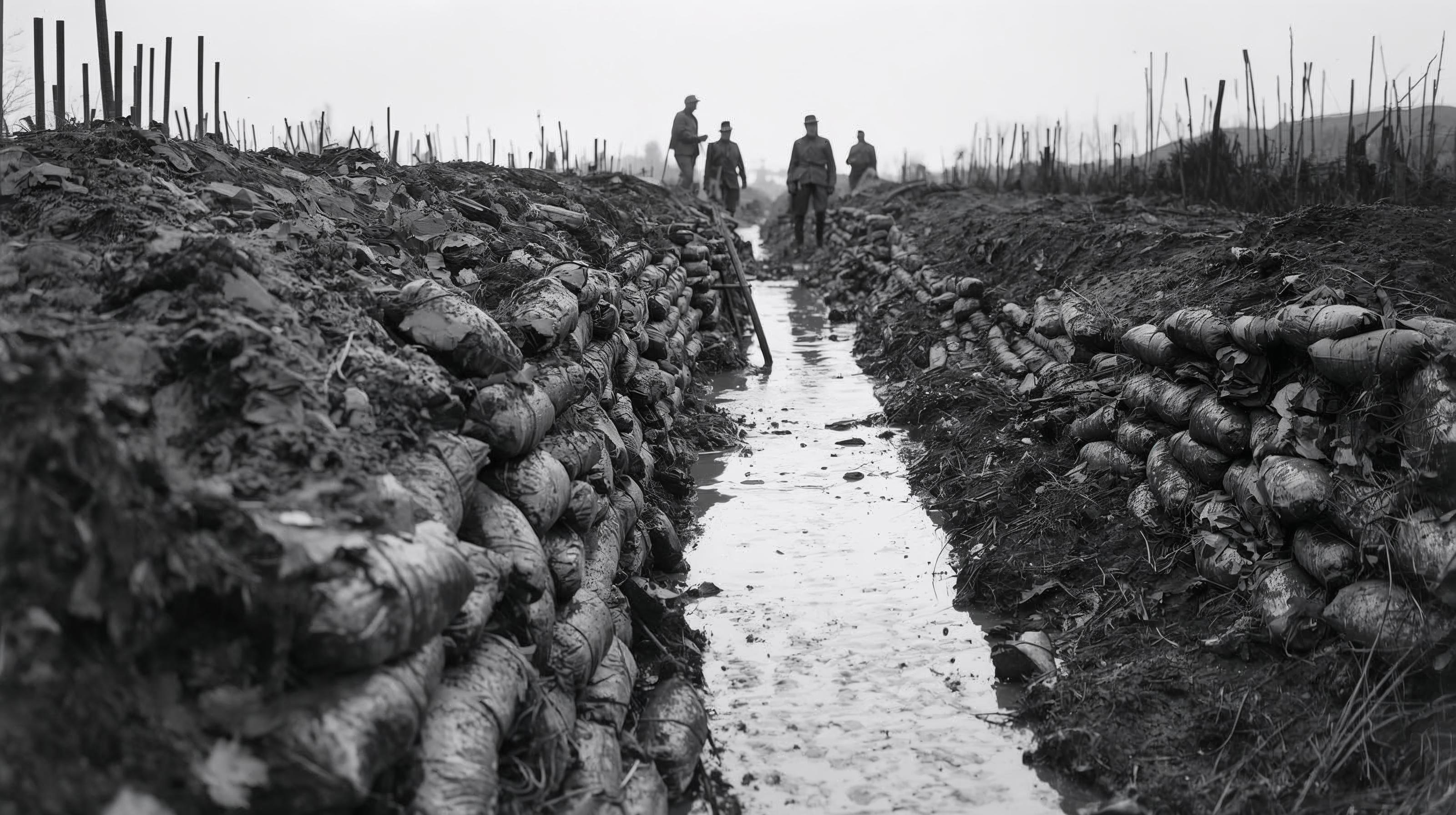Trincheras del frente occidental en Flandes durante el invierno de 1914